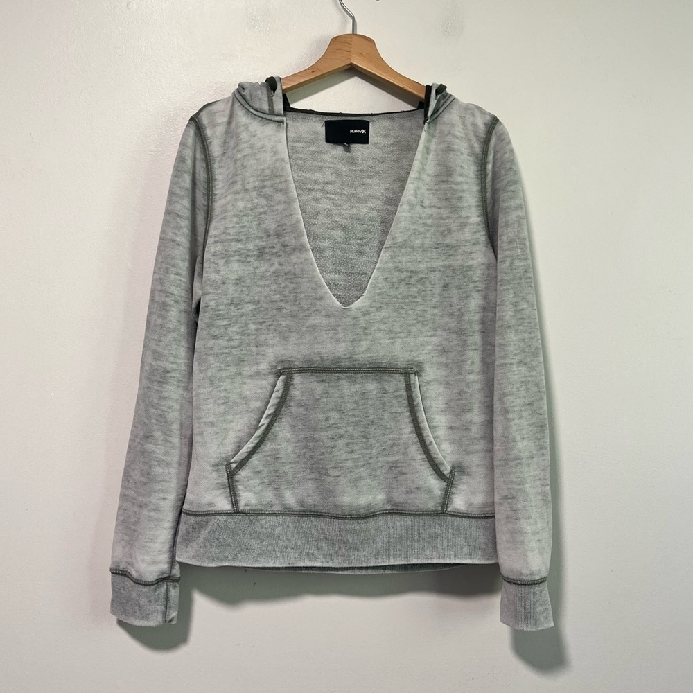 Hurley Grey Deep V-Neck Hoodie Sweatshirt (Size L) - Picture 1 of 15